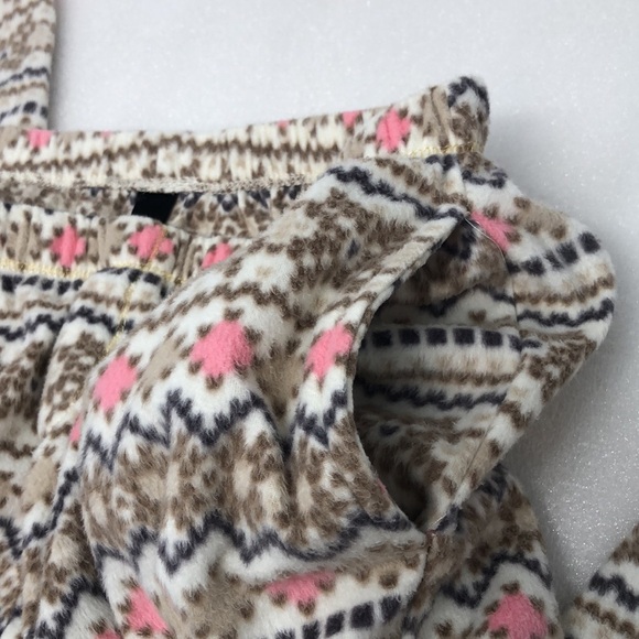 Kenzie Pajama Set Fleece 2- Piece Pink & Tan Cream Lurex Metallic Thread Size M - Picture 13 of 15